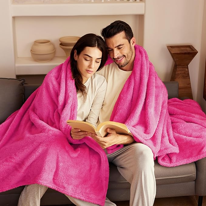 Exclusivo Mezcla Plush Fuzzy Fleece Bed Blanket King Size, Super Soft, Fluffy and Warm Blankets for Couch, Bed, All Season (Hot Pink, 90x104 inches)