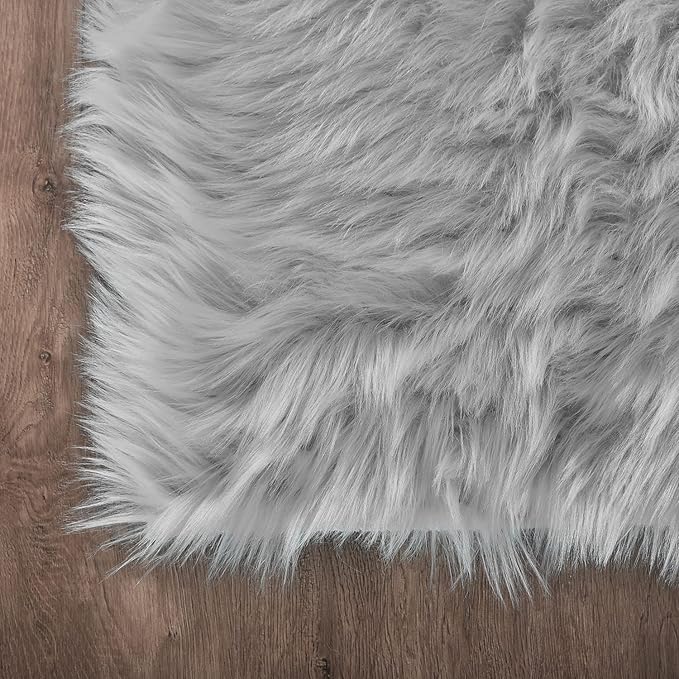 Latepis 12x12 Carpet Grey Faux Fur Rug for Living Room and Bedroom Large Fluffy Rugs Shaggy Fuzzy Rug for Sofa Office Bedroom Home Décor Entertainment Room, Square