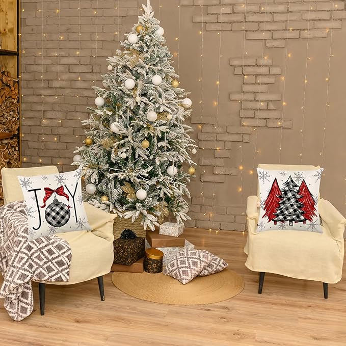 ONFAON Christmas Decorations - Christmas Pillow Covers 18x18 Set of 4,Farmhouse Christmas Throw Pillow Covers Set for Home Bedroom Sofa Couch