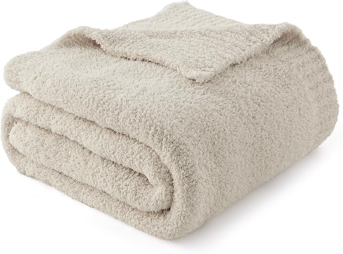 Bedsure Beige Knit Throw Blanket for Couch - Super Soft, Cozy, Fuzzy Knitted Blankets Dupes, Breathable Warm Fluffy Lightweight Throws for Chair, Sofa, Bed, Picnic, Gifts for Women, 50x60 Inches