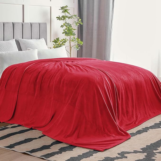 BEDELITE Big Fleece Blanket 120" x 120" (10' x 10'), Super Soft Fluffy Fuzzy Oversized King for Bed, Couch, Sofa, Camping, Extra Large Blanket Fits Your Whole Family, Red