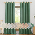 NICETOWN Olive Green Curtains 84 inch Length 2 Panels, Grommet Linen Blend Privacy Added Thick Flax Boho-Chic Light Filtering Semi Sheer Window Drapes for Home Office/Living Room, W55 x L84