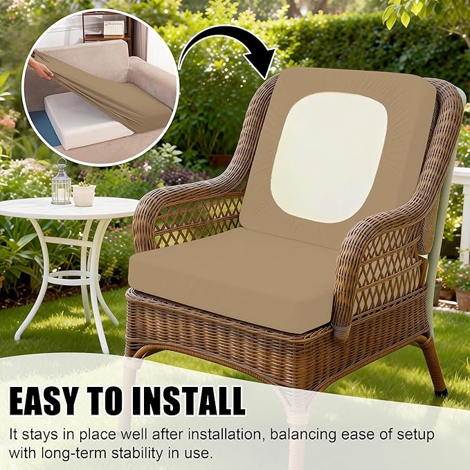 4Pcs Outdoor Cushion Covers, Patio Cushion Covers,Stretch Elastic Slipcovers, Replacement Washable & Reusable Furniture Protector for Patio Couch (Khaki,Cover Only)