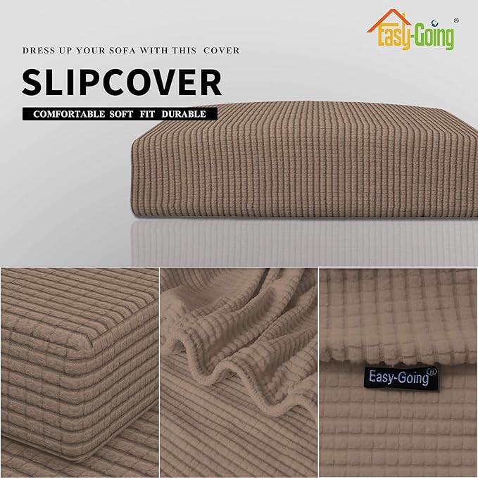 Easy-Going Stretch Loveseat Cushion Cover Sofa Cushion Furniture Protector Sofa Seat Sofa Slipcover Sofa Cover Soft Flexibility with Elastic Bottom(Loveseat Cushion, Camel)