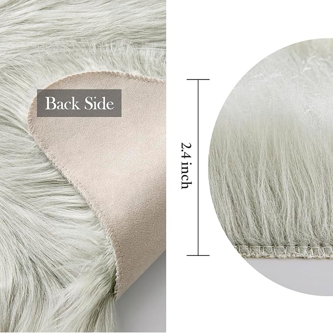 MIULEE Luxury Soft Fluffy Area Rug 3x5 Feet, Faux Fur Sheepskin Rug Decorative Plush Shaggy Carpet for Bedside Sofa Floor Nursery, Light Grey