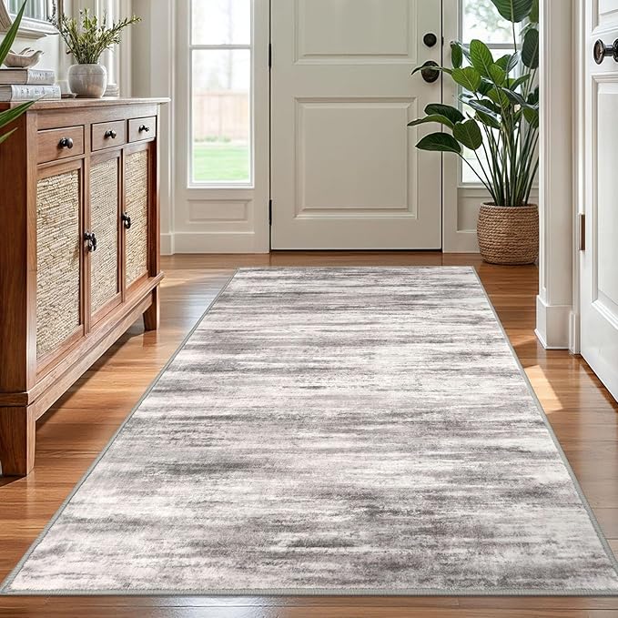 KOZYFLY 4x6 Area Rug Modern Abstract Washable Large Rugs for Entryway Non-Slip Soft Living Room Rug, Print Grey/Light Beige/Brown Throw Rugs Indoor Mat for High-Traffic Door Entrance