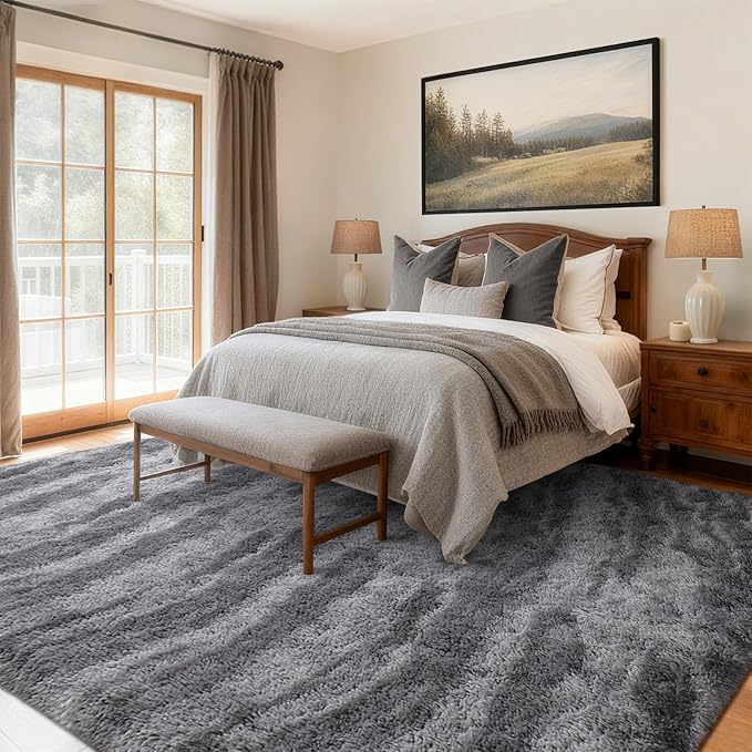Area Rugs for Living Room, Tie-Dyed 6x9 Feet Soft Fluffy Shagg Plush Rug High Pile Large Indoor Modern Non-Slip Floor Carpet for Bedroom Nursery Kids Home Room Dorm Decor Aesthetic Grey