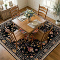 RELEANY Area Rugs Square 7ft Washable Non-Slip, Floral Vintage Distress Print Pattern Medallion Carpet for Living Room Bedroom Dining Room, Black Colorful Floral Dark Tan