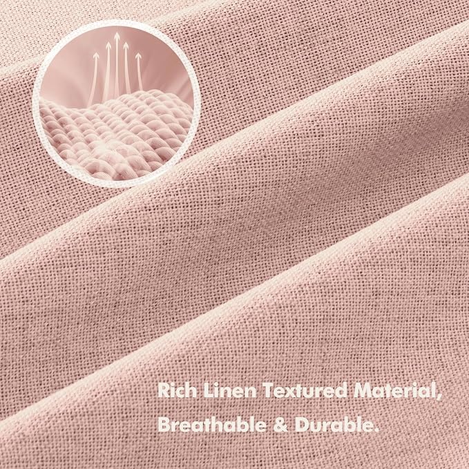 MIULEE 100% Blackout Linen Curtains for Bedroom, Blush Pink Solid Luxury Decor Thermal Insulation Room Darkening Drapes for Living Room Nursery Back Tab Rod Pocket 42 x 90 Inches, 2 Panels