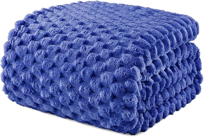 Exclusivo Mezcla Fleece Twin Blanket for Bed, Extra Large Fuzzy Cobalt Blue Bed Blankets, Soft Cozy Plush Sofa Throws for All Seasons, 60x80 Inches