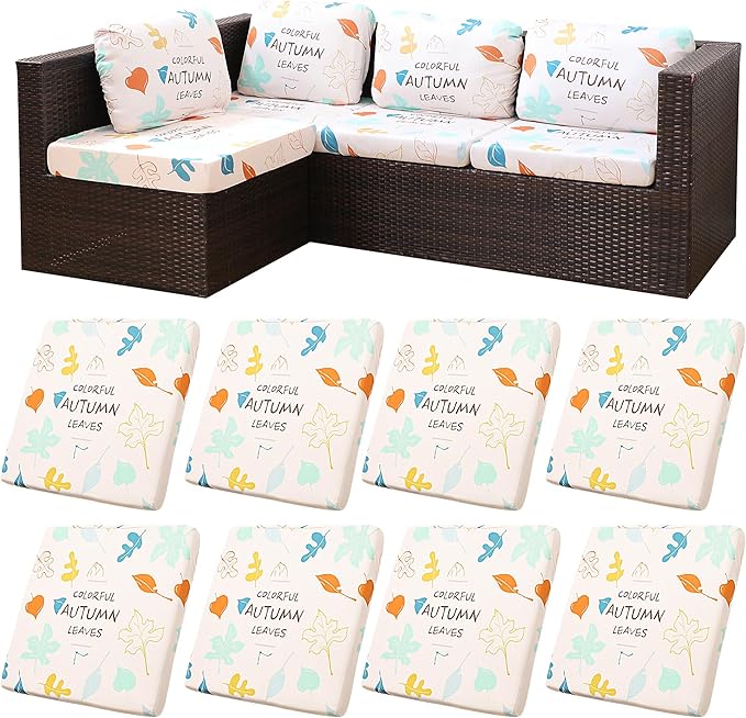 8Pcs Stretch Patio Cushion Covers,Outdoor Couch Covers Replacement,Outdoor Couch & Sofa Slipcovers,for Patio Furniture Cushion Covers,Washable Reusable urniture Protector(Chrysanthemum,8PCS)