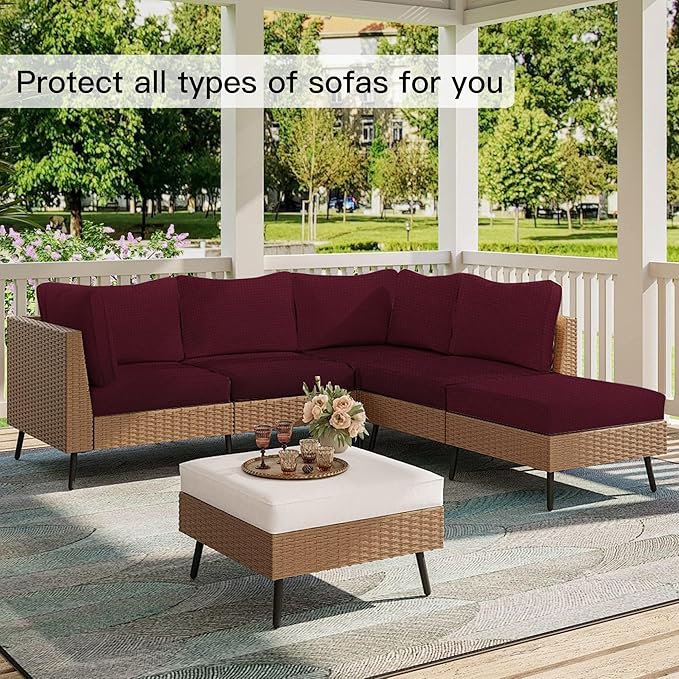 Outdoor Cushion Covers Set,12PCS Patio Furniture Couch Seat Slipcovers, Replacement for Sofa Sectional Chair(Cover，Only)