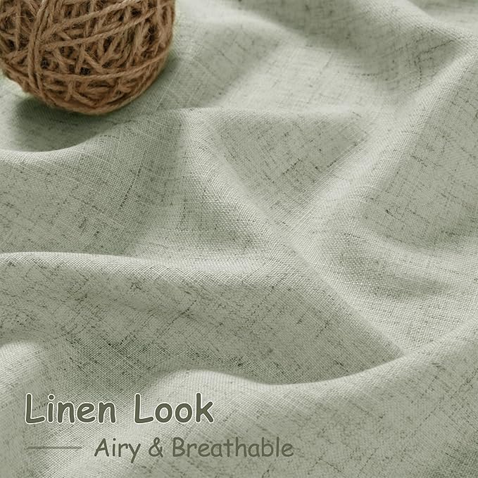 Extra Long Sage Green Curtain 2 Panels 102 inches Long for Living Room Back Tab Rod Pocket Light Filtering Semi Sheer Drapes Cotton Linen Textured Pale Green Window Curtain 102 inch Length 9 FT Tall