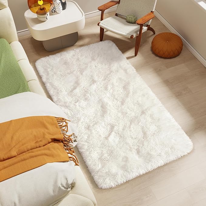 LOCHAS Ultra Soft Indoor Modern Area Rugs 2' x 4', Fluffy Living Room Carpets for Children Bedroom Home Decor Nursery Rug, Cream