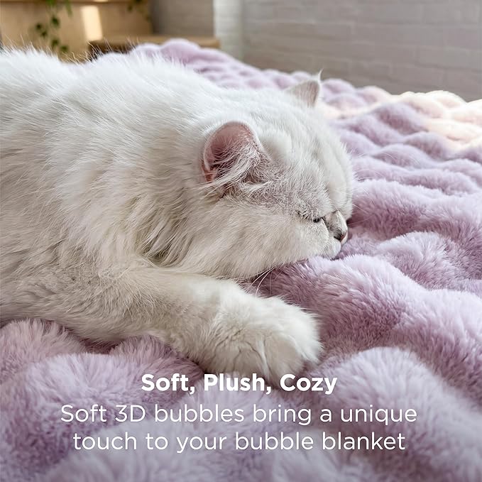 Bedsure 3D Fleece Bubble Blanket - GentleSoft Purple King Blanket for Bed Sofa Room Decor - Luxury Soft Cozy Gifts for Kids Girls, Lightweight, All Seasons, Light Purple, 108"×90"