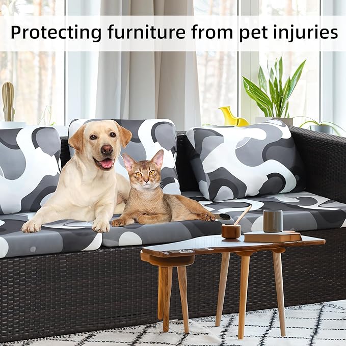 8Pcs Stretch Patio Cushion Covers,Outdoor Couch Covers Replacement,Outdoor Couch & Sofa Slipcovers,for Patio Furniture Cushion Covers,Washable Reusable urniture Protector(Black Camouflage,8PCS)