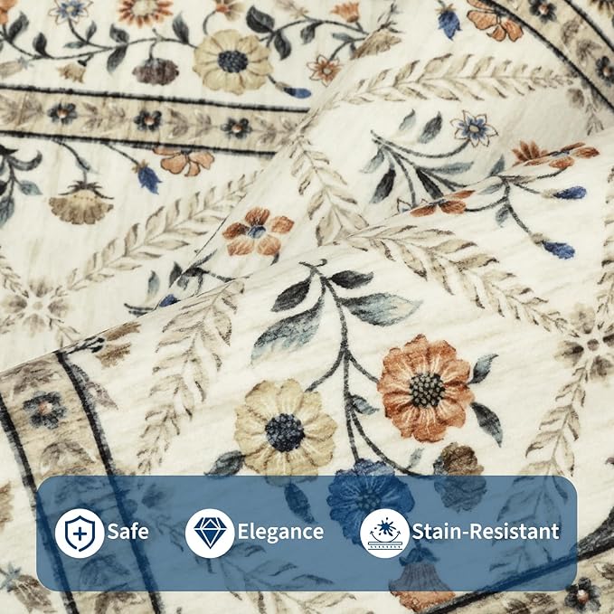 Washable Kitchen Runner 2x6 Non-Slip Floral Carpet Runner for Entryway Indoor Ultra Soft Stain Resistant Long Rugs Farmhouse Floor Mat for Hallways Laundry Bedroom Beige