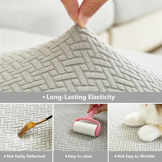 Couch Cushion Covers for Sofa Couch Covers Wear-Resistant Universal Sofa Cover Washable Stretch for Sectional Slipcovers (Texture-Light Gray,Back Cover M)
