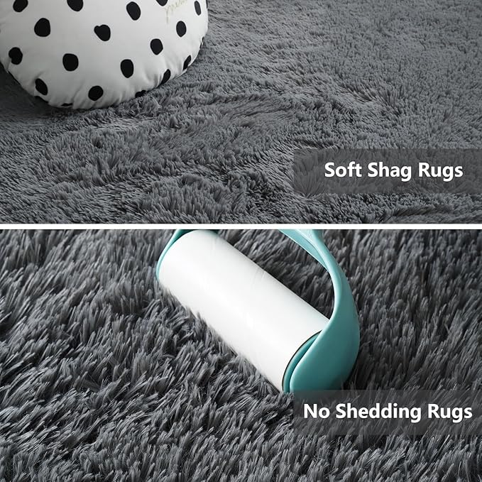 Shag Area Rugs for Bedroom Living Room,8X10 Ultra Soft Fluffy Area Rugs for Dorm, Indoor Carpet Nursery Rugs for Kids Girls Room Home Decor,Dark Grey