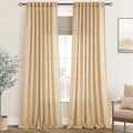 Tan Linen Curtains 102 inches Long for Living Room Back Tab Rustic Farmhouse Semi Sheer Light Filtering Window Curtain Dining Room Soft Thick Flax Linen Textured Drapes Kahki 52x102