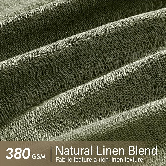 MIULEE Olive Green Pinch Pleated Linen Curtains 96 Inches Long 2 Panels for Living Room Bedroom, Linen Texture Memory Trained Drapes Back Tab Semi Sheer Moss Green Window Curtains with Hooks&Rings