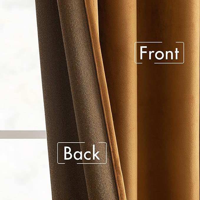 MIULEE Velvet Curtains 72 inches - Luxury Blackout Curtains for Bedroom Living Room Thermal Insulated Super Soft Window Drapes Rod Pocket & Back Tab, Gold Brown, W52 x L72 inches, 2 Panels