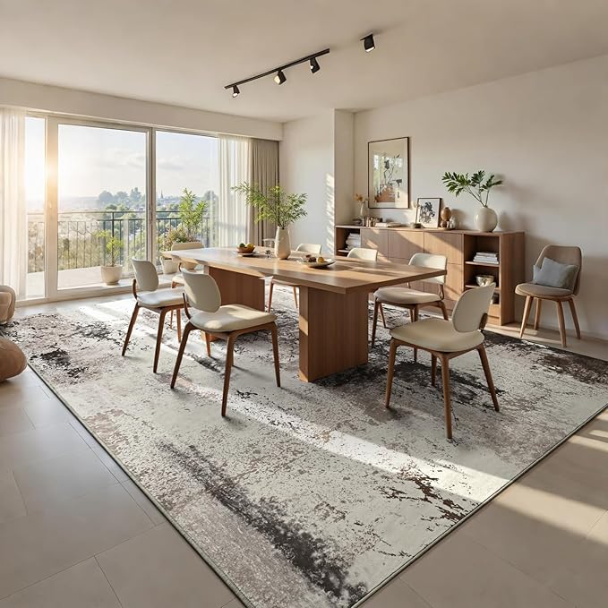 Living Room Rug 9x11 Coffee Area Rugs Machine Washable Abstract Boho Large Rug Non-Slip Non-Shedding Faux Wool Indoor Vintage Carpet for Bedroom, Classroom, Dining Room, Kids Playroom