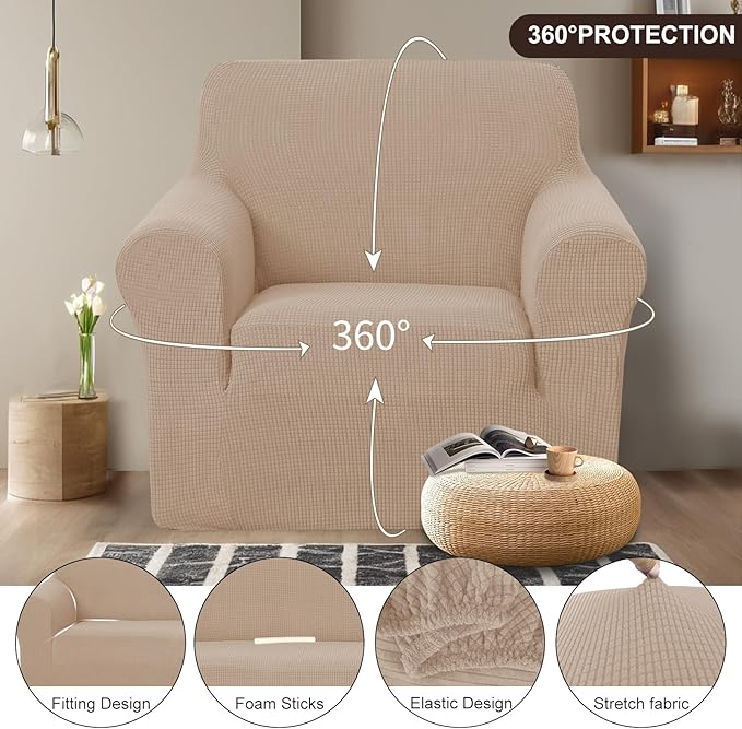 U-NICE HOME Recliner Chair Covers Stretch Couch Cover Sofa Cover Sofa Slipcover Furniture Protector for Chair Cover Pet Friendly(Armchair, Camel)