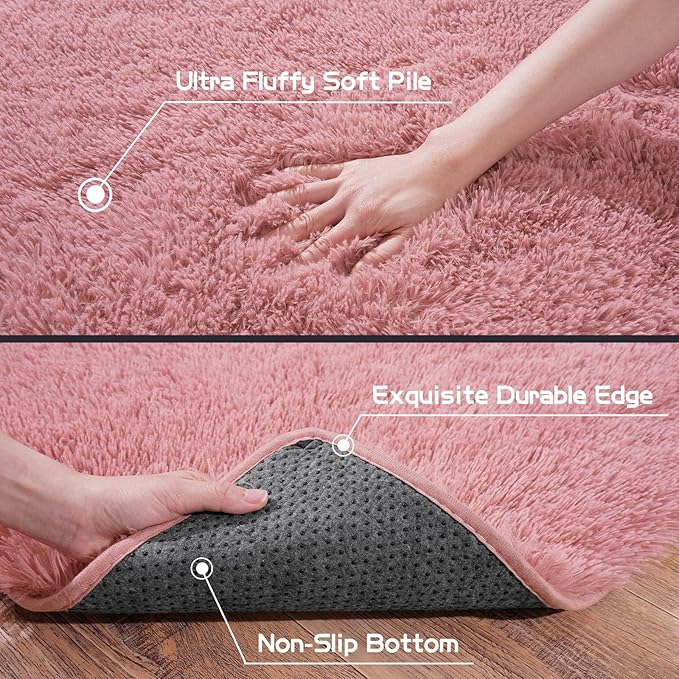 Pionblank Super Fluffy Area Rug for Living Room 5x7 Feet, Modern Indoor Shaggy Carpet, Soft Plush Non Slip Rugs for Bedroom Kids Room Teens Dorm Cloakroom Home Decor, Blush