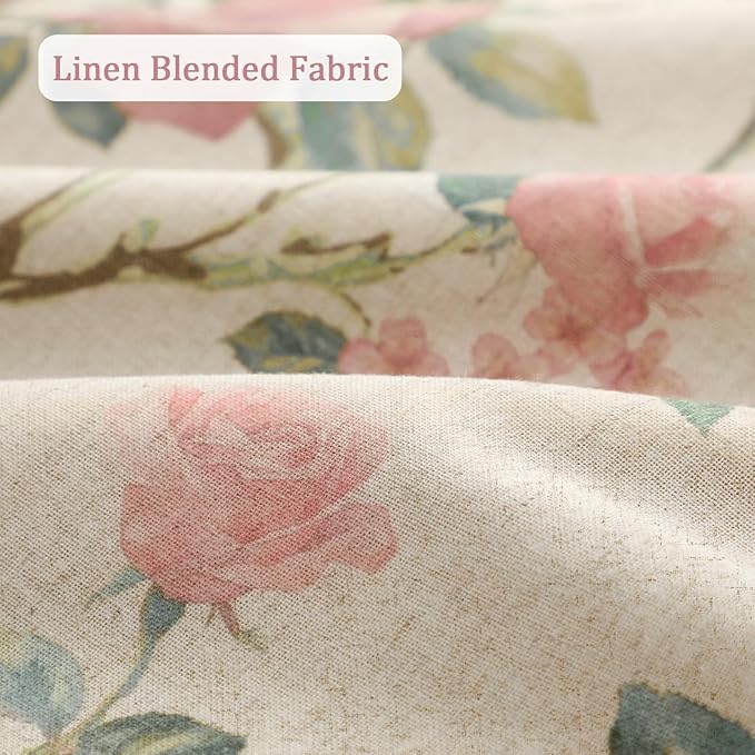 Vintage Floral Blackout Curtains 84 Inch, 2 Panels Spring Linen Texture Farmhouse Drapes for Living Room Bedroom Printed Flower Design Rod Pocket
