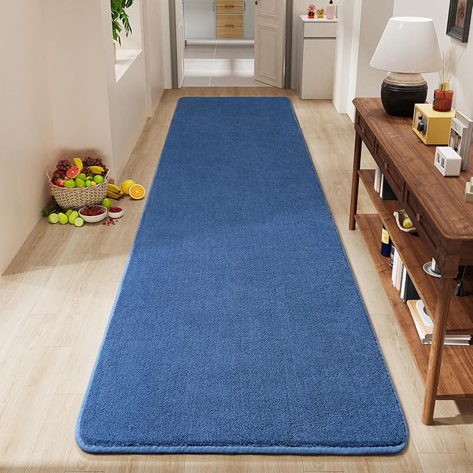 Amearea Modern Soft Hallway Runner Rug, 2x10 Feet Washable Long Runner Rugs for Hallway, Blue Fluffy Bedroom Rugs, Indoor Non Slip Memory Foam Rug Carpet for Entrance Kitchen Living Room Home Decor