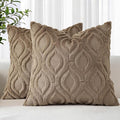 decorUhome Throw Pillow Covers 16x16 Inch Set of 2, Soft Plush Faux Wool Light Brown Solid Couch Pillow Covers, Accent Farmhouse Neutral Square Pillow Cases for Sofa Bed Living Room