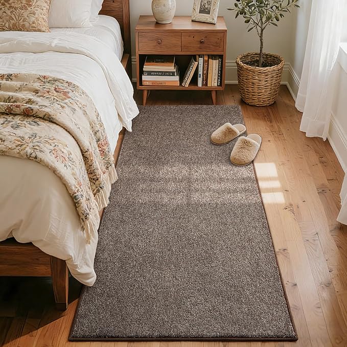 FinRèc 2x6 Washable Runner Rugs for Kitchen Hallway Bedroom, Low Pile Thin Rug Solid Color, Non-Slip Carpet Indoor for Home Decor (Brown)