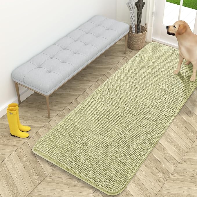 OLANLY Dog Door Mat for Muddy Paws 59x24, Absorbs Moisture and Dirt, Absorbent Non-Slip Washable Doormat, Quick Dry Chenille Mud Mat for Dogs, Entry Indoor Entryway Carpet for Inside Floor, Vanilla
