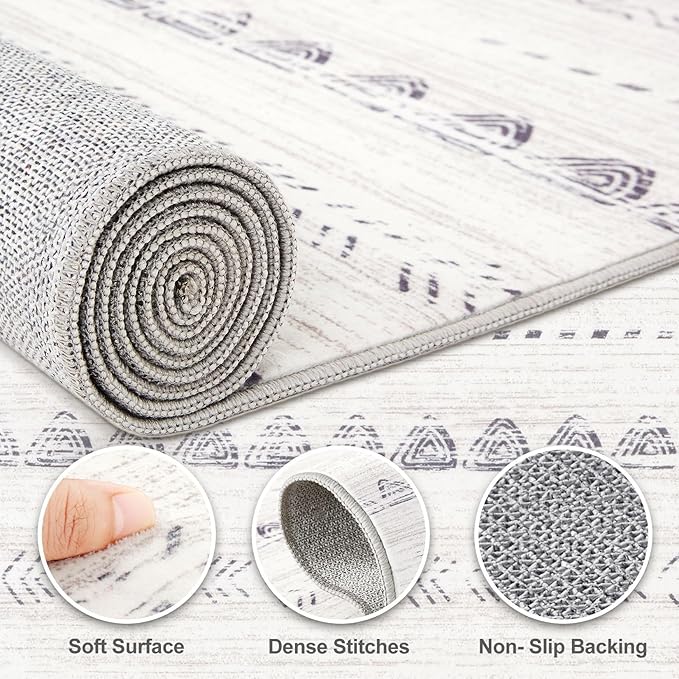 Nakagishi Area Rug Living Room Rugs: 3x5 Soft Machine Washable Boho Neutral Farmhouse Stain Resistant Moroccan Indoor Floor Carpet for Bedroom Nursery Kids Entryway Kitchen Entry Bedside Home- Gray