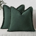 MIULEE Decorative Throw Pillow Covers Neutral Linen Fringe Throw Pillows Euro Shams Set of 2 Army Green Boho Farmhouse Cushion Covers for Couch Sofa Bed Living Room Home Decor 24x24 Inch