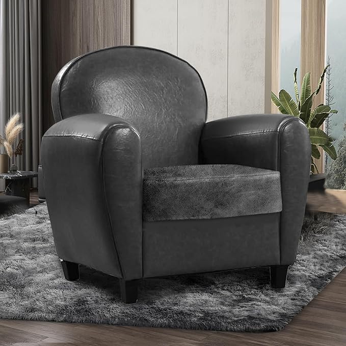 Leather Look Couch Cushion Covers Sofa Seat Slipcovers Sets Couches Furniture Protector for Sectional Armchair Loveseat Pets Kids Stretch Spandex Fabric (1 Cushion Armchair, Dark Grey)