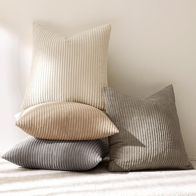 MIULEE Boho Farmhouse Neutral Cream Throw Pillow Covers 20x20 Inch Set of 4 Mordern Nordic Cushion Covers Soft Corduroy Spring Home Decor for Couch Bed Sofa Living Room