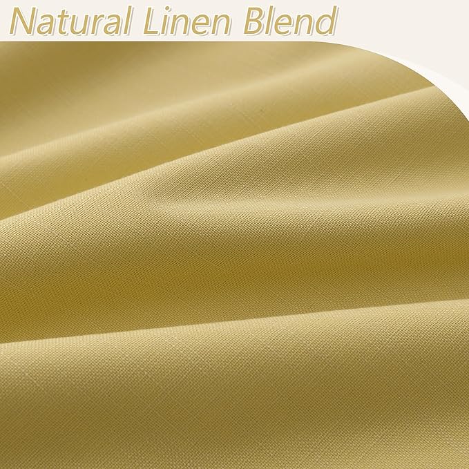 Guken Yellow 100% Blackout Linen Curtains 90 Inch Length 2 Panels Set for Living Room Bedroom Back Tab/Rod Pocket Thermal Insulated Black Out Drapes Room Darkening Farmhouse Window Curtains,52x90