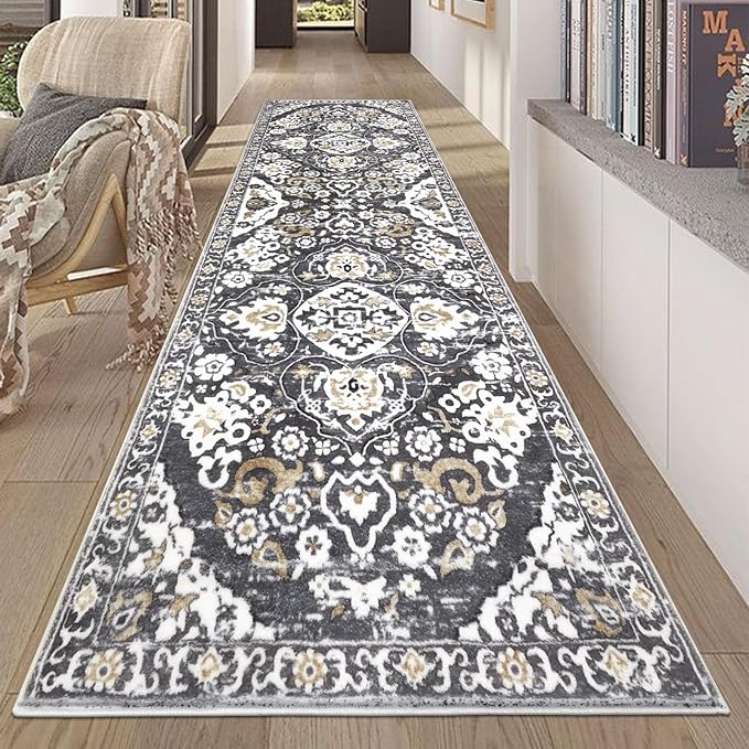 HEBE Hallway Runner Rug 2'8''x8' Washable Vintage Distressed Area Rugs Non Slip Laundry Rug Runner Boho Floor Carpet Runners for Hallways Entryway Laundry Room Kitchen Bathroom