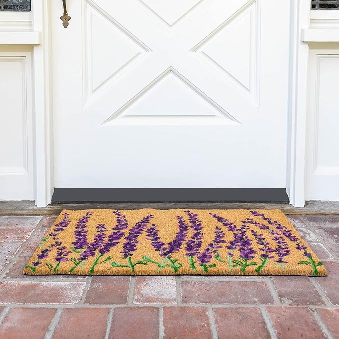 Juvale Lavender Floral Door Mat - 17 x 30 in, Purple Coir - Welcome Mat for Front Door & Entryway - Coir Doormat for Patio & Porch