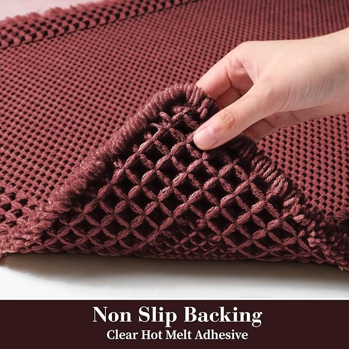 RESARE Waffle Bath Mat for Bathroom, Super Absorbent Bathroom Rugs Non Slip Machine Washable, Ultra Soft Quick Dry Boho Bath Rugs with Tassels for Floor, Upgraded Bordered Design, 18"x30" Dark Red