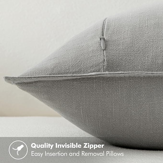 MIULEE Decorative Linen Pillow Covers 20x20 Inch Light Gray Boho Farmhouse Neutral Couch Throw Pillows for Bed Pack of 2 Accent Modern Pillowcase Sofa Livingroom Home Decor