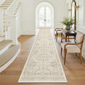 Hallway Washable Runner Rug 2x12 - Non Slip Vintage Kitchen Runner Rugs for Entryway Low-Pile Waterproof Long Runners for Living Room Bedroom Medallion Indoor Floor Mat for Bathroom Laundry Beige