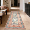 GarveeHome Terracotta Teal 2x6 Washable Kitchen Runner Rugs Non Slip Provence Botanical Grove Vintage Boho Cottage Long Rug for Hallways Bedroom TPE Rubber Backing