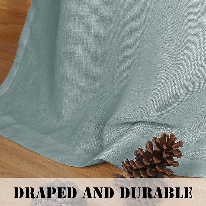 H.VERSAILTEX Living Room Linen Curtains - Semi Sheer, Nickel Grommet, Energy Saving, Light Filtering Window Treatments - Cloud Blue, 2 Panels, 52 x 63 Inch