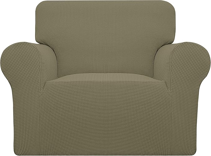 Easy-Going Stretch Oversized Chair Sofa Slipcover 1-Piece Couch Sofa Cover Furniture Protector Soft with Elastic Bottom for Kids Spandex Jacquard Fabric Small Checks Khaki