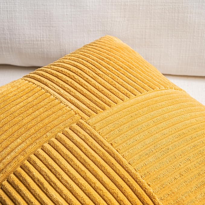 Fancy Homi 2 Packs Gold Yellow Lumbar Decorative Throw Pillow Covers 12x20 Inch for Couch Bed Sofa, Rustic Farmhouse Boho Spring Home Decor, Soft Striped Corduroy Rectangle Accent Cushion Case 30x50cm