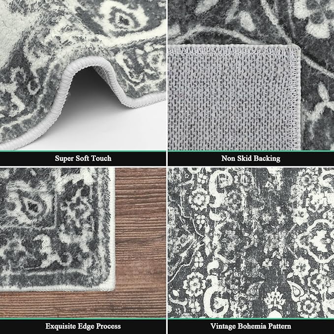 HEBE Hallway Runner Rug 2'x8' Washable Vintage Distressed Area Rugs Non Slip Laundry Rug Runner Boho Floor Carpet Runners for Hallways Entryway Laundry Room Kitchen Bathroom