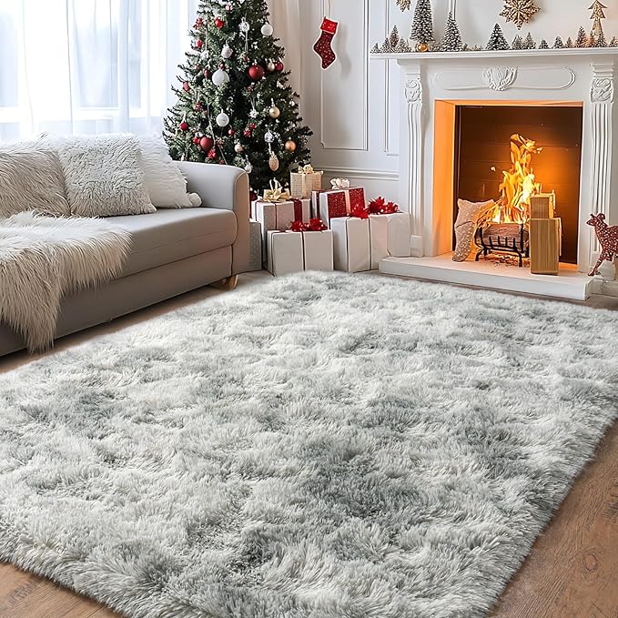 Pionblank Large Rug for Living Room 6x9 Feet, Modern Soft Shag Area Rug, Plush Fuzzy Carpet for Bedroom Girls Boys Room Home Nursery Teens Dorm Decor, Tie Dye Grey